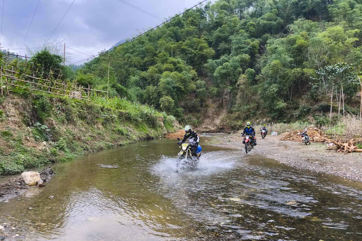 Crossing a river while offroad and getting splashed.